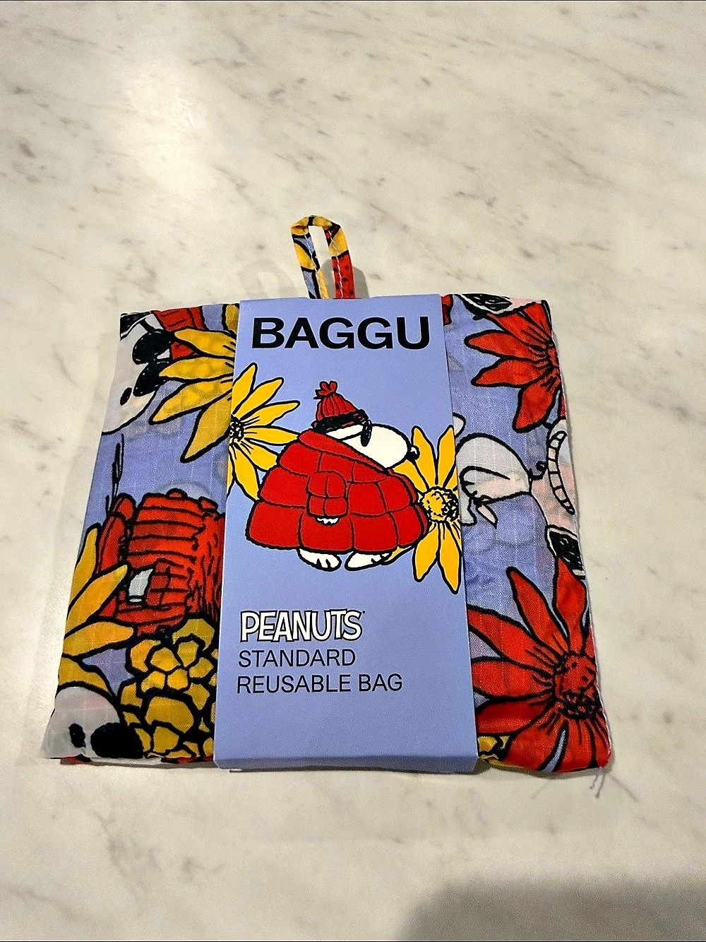 Baggu x Peanuts Standard Reusable Bag Floral Snoopy Purple & Red, New